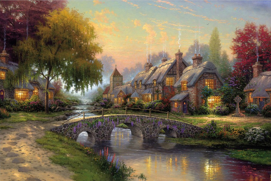 Thomas Kinkade Cobblestone Bridge